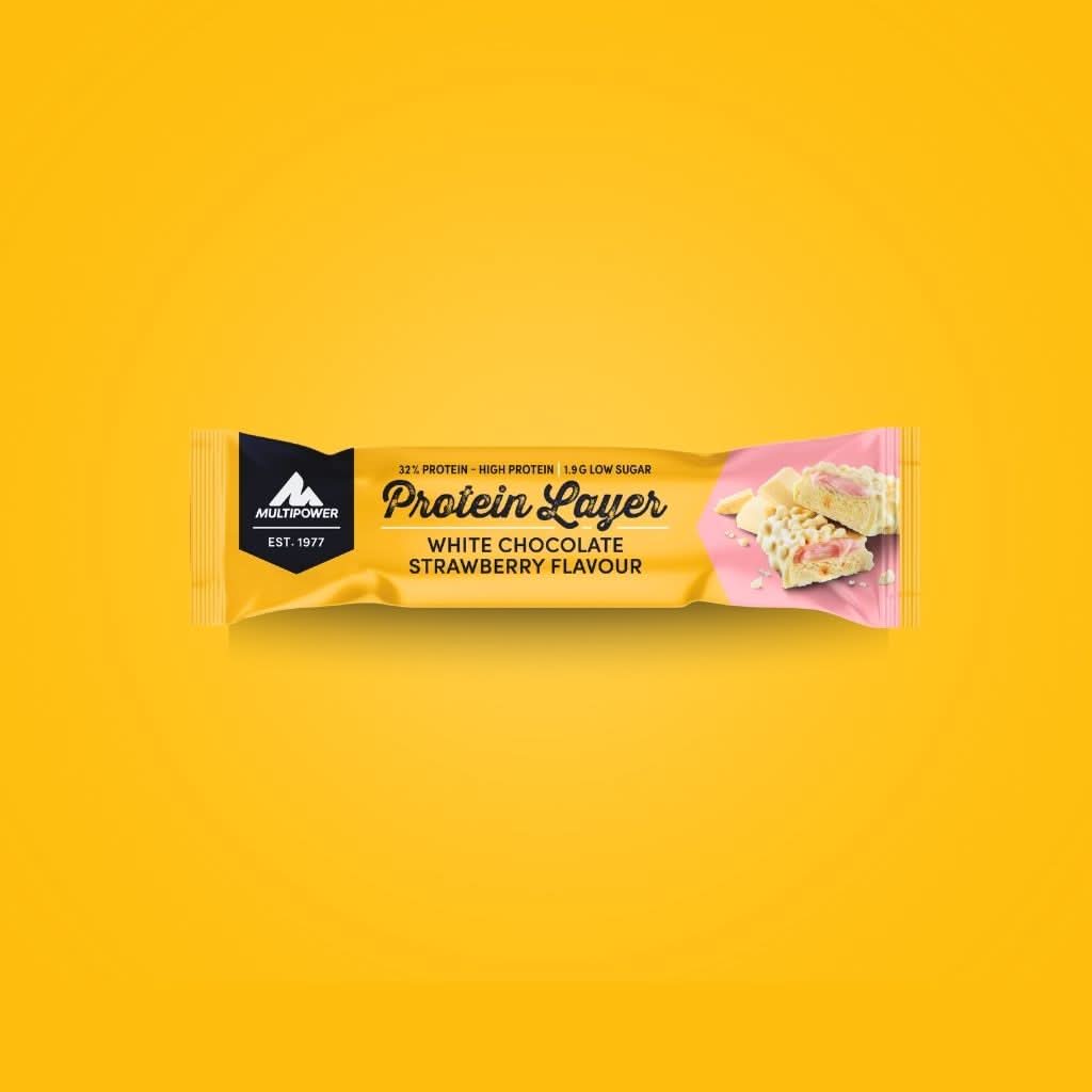 Protein Riegel Layer - 18x 50g | Weiße Schokolade & Erdbeere