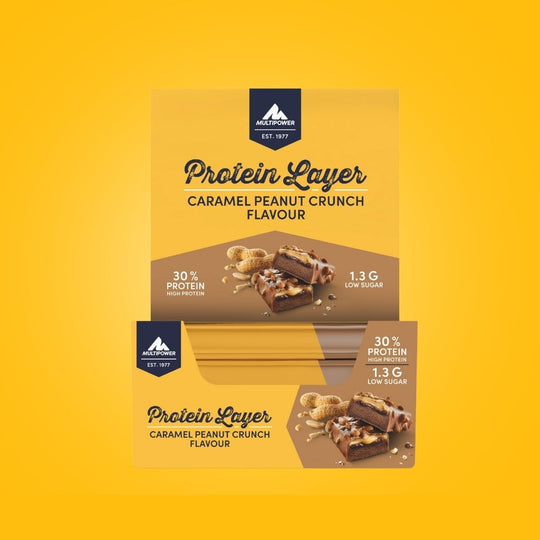 Protein Riegel Layer - 18x 50g | Karamell & Erdnuss-Crunch