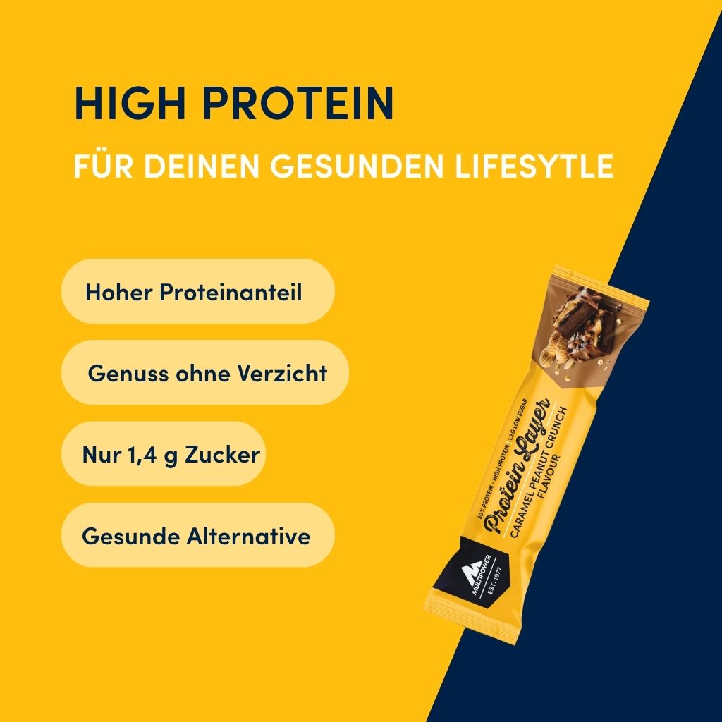 Protein Riegel Layer - 18x 50g | Karamell & Erdnuss-Crunch