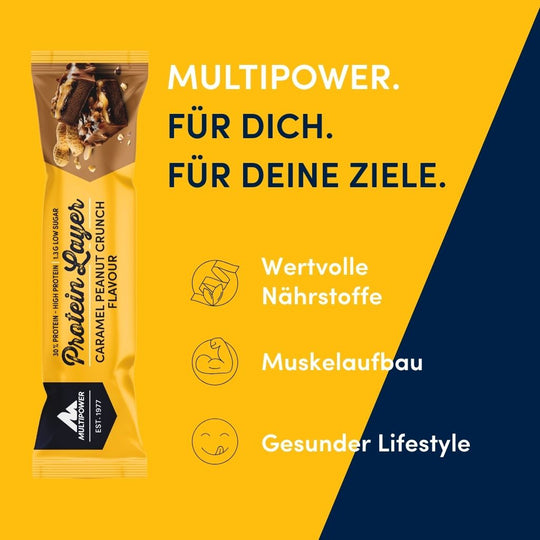 Protein Riegel Layer - 18x 50g | Karamell & Erdnuss-Crunch