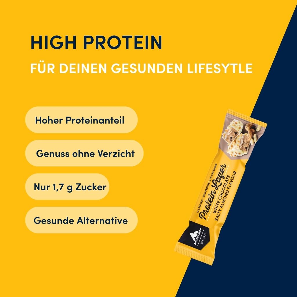 Protein Riegel Layer - 18x 50g | Weiße Schokolade & Salzmandel