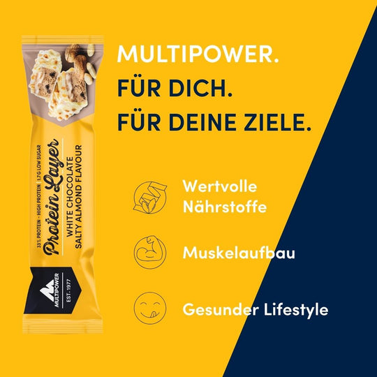 Protein Riegel Layer - 18x 50g | Weiße Schokolade & Salzmandel