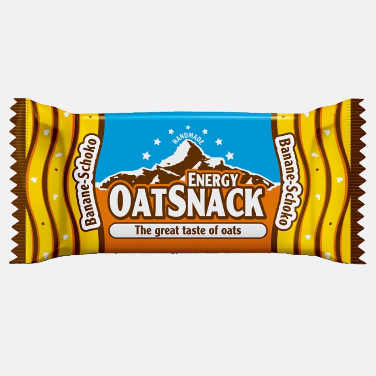 Verpackung Davina Oatsnack Haferriegl Banane-Schoko in gelb-braun.