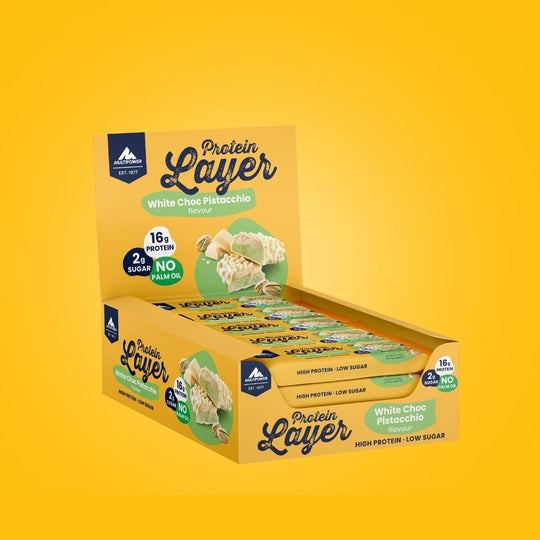 Protein Riegel Layer - 18x 50g | Weiße Schokolade & Pistazie