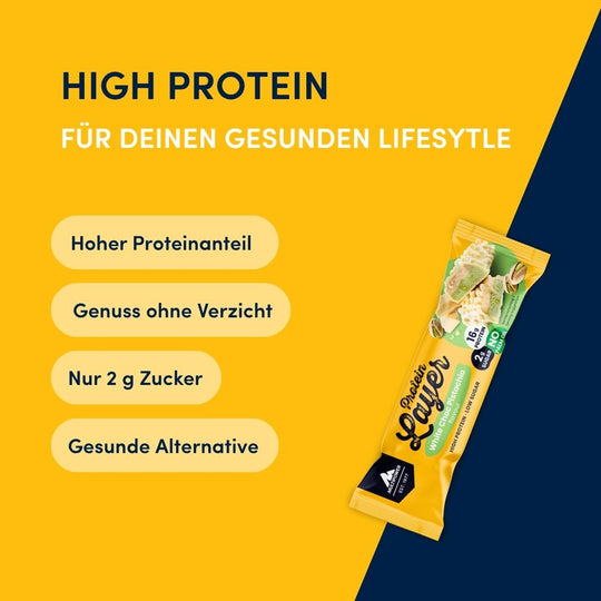 Protein Riegel Layer - 18x 50g | Weiße Schokolade & Pistazie