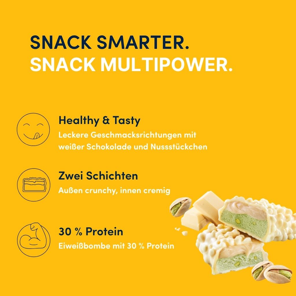 Protein Riegel Layer - 18x 50g | Weiße Schokolade & Pistazie