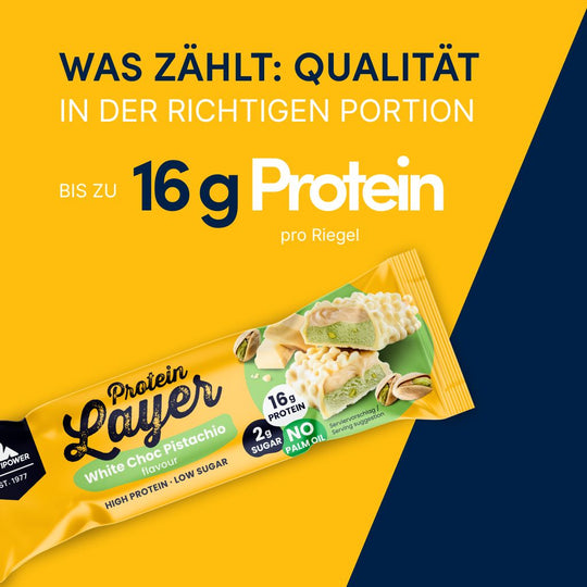 Protein Riegel Layer - 18x 50g | Weiße Schokolade & Pistazie