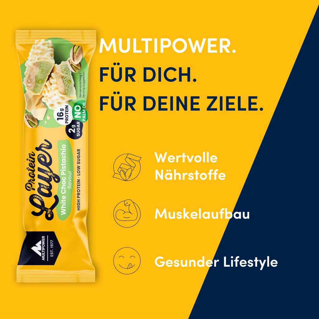 Protein Riegel Layer - 18x 50g | Weiße Schokolade & Pistazie