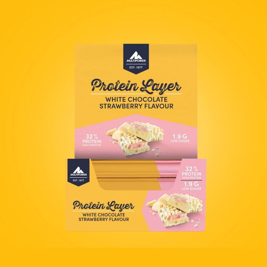 Protein Riegel Layer - 18x 50g | Weiße Schokolade & Erdbeere
