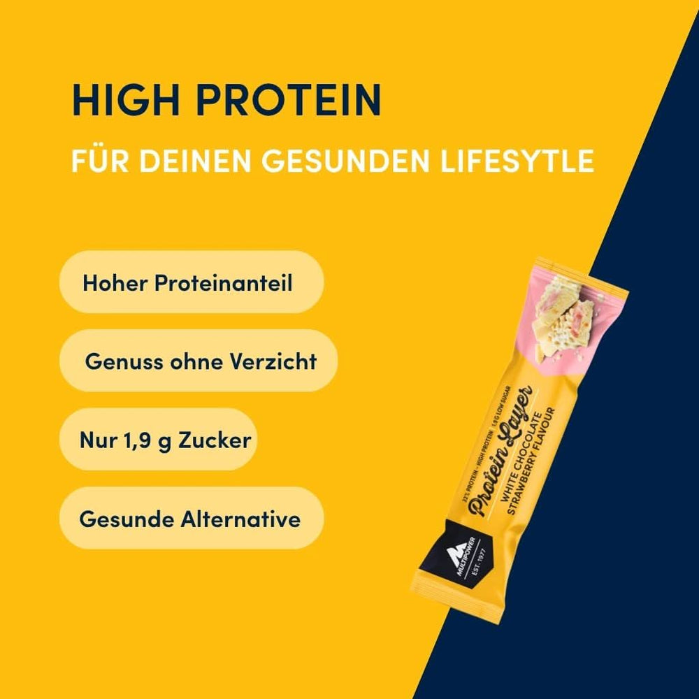 Protein Riegel Layer - 18x 50g | Weiße Schokolade & Erdbeere