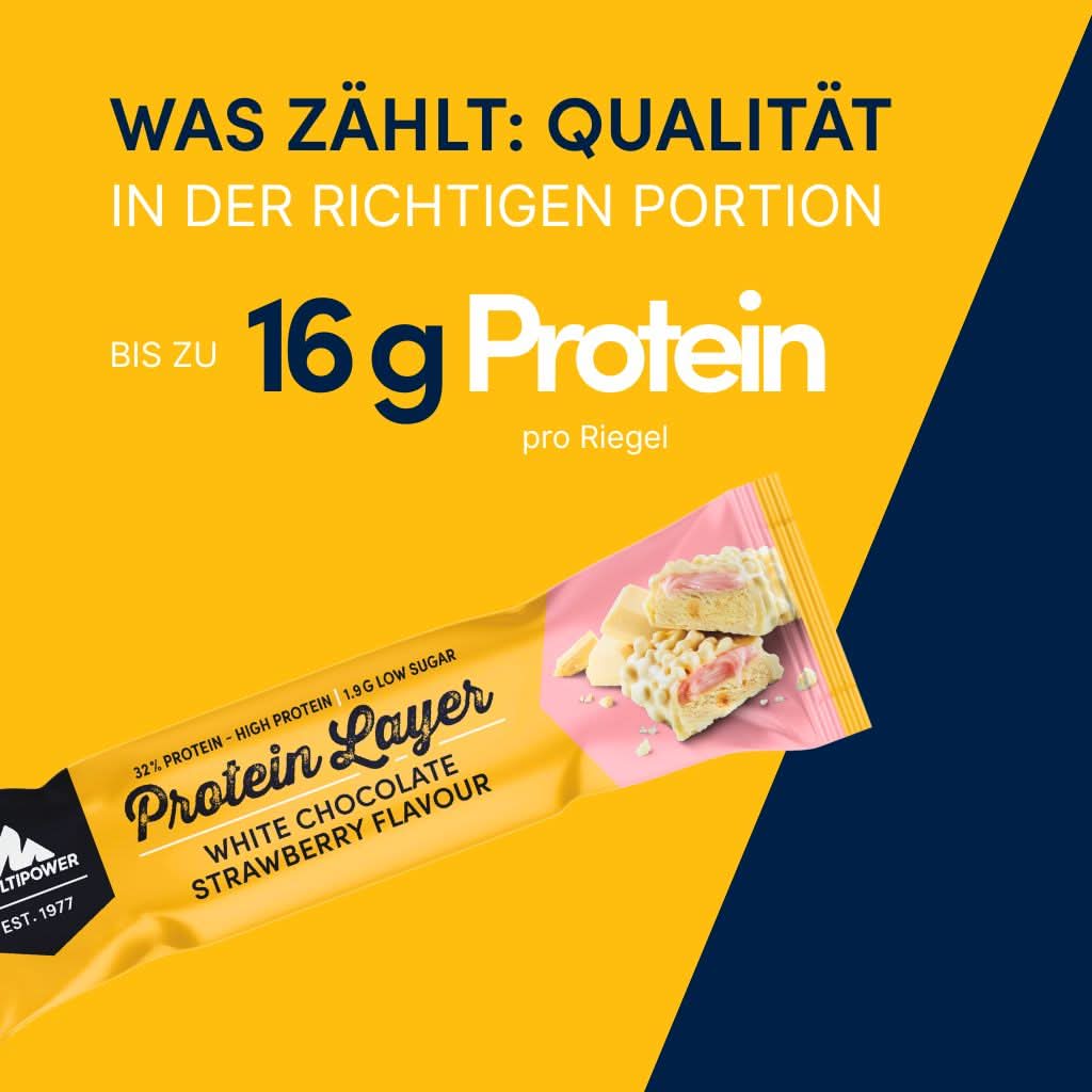 Protein Riegel Layer - 18x 50g | Weiße Schokolade & Erdbeere