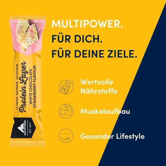Protein Riegel Layer - 18x 50g | Weiße Schokolade & Erdbeere