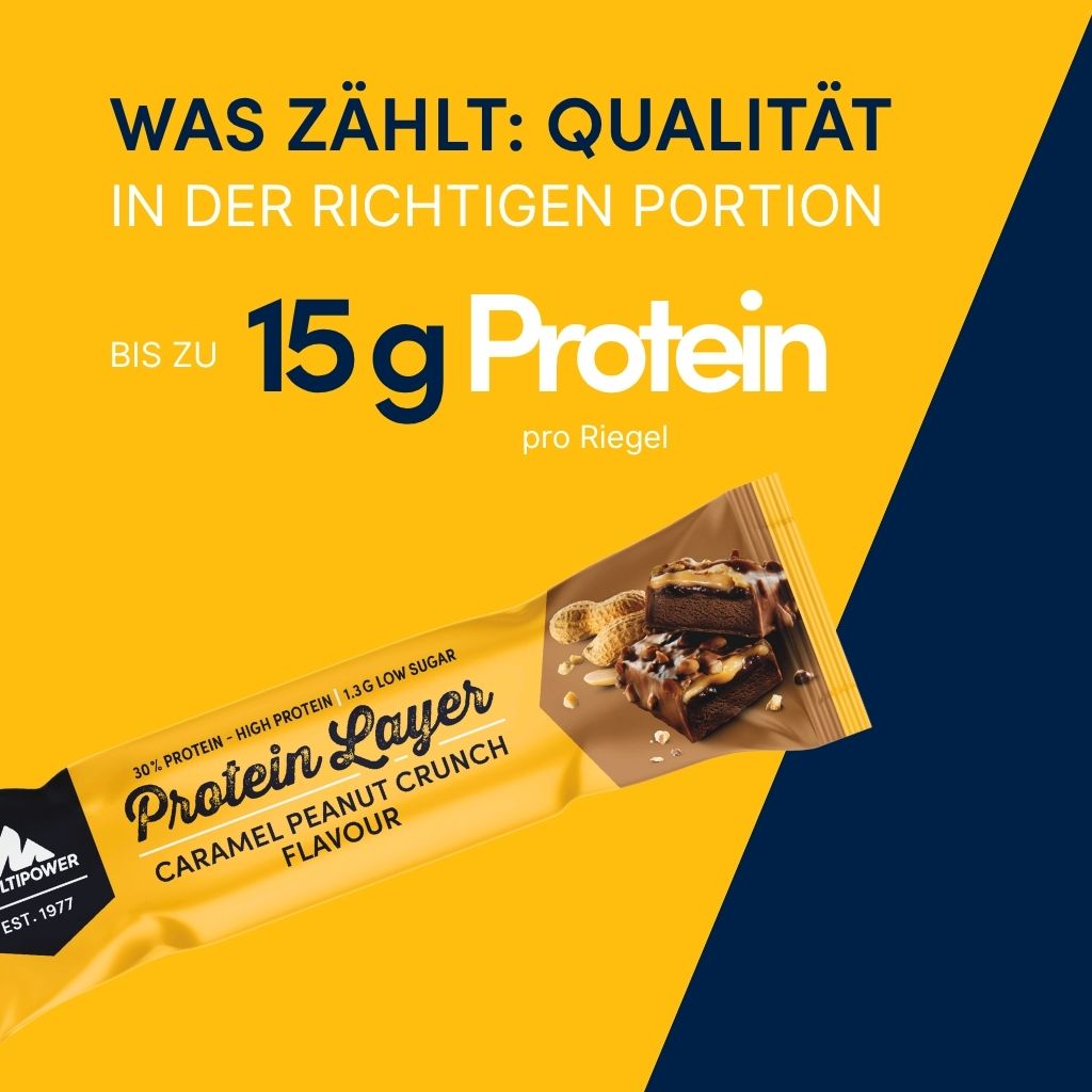 Protein Riegel Layer - 18x 50g | Karamell & Erdnuss-Crunch