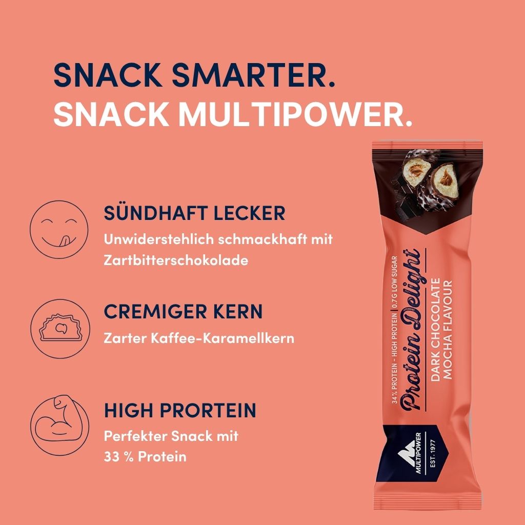 Protein Riegel Delight - 18x 35g | Zartbitter-Schokolade & Mokka
