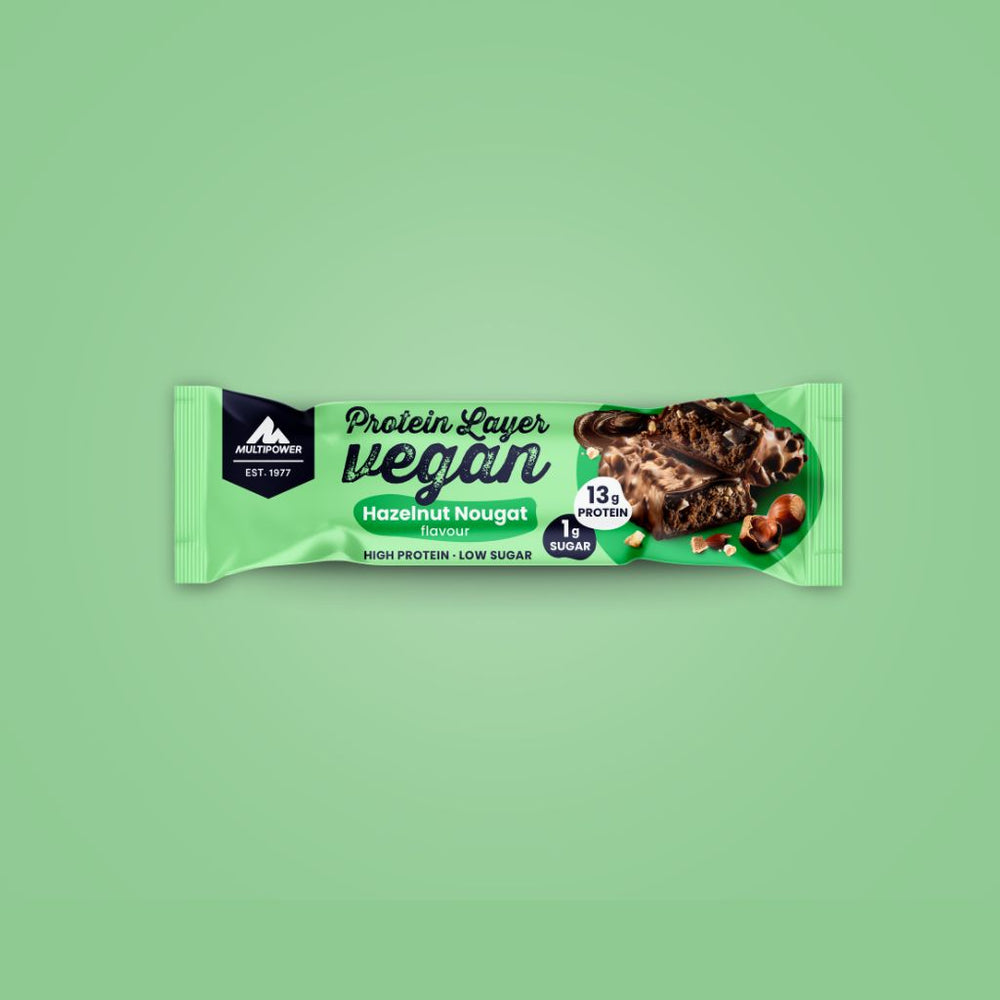 Vegan Protein Layer Haselnuss Nougat 55g | 13g pflanzliches Eiweiß pro Riegel