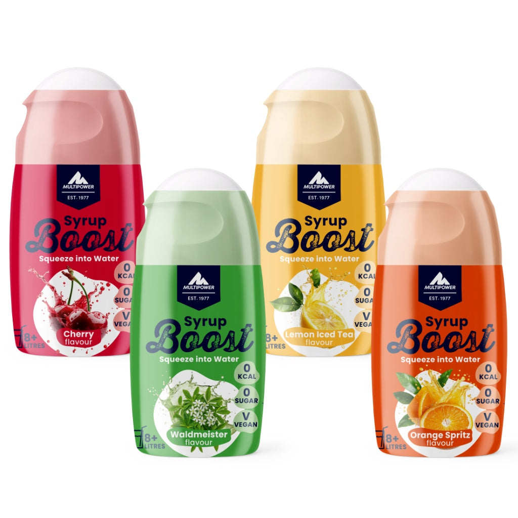 Multipower Syrup Boost Probierset (Waldmeister, Zitrone, Kirsche und Orange Spritz)
