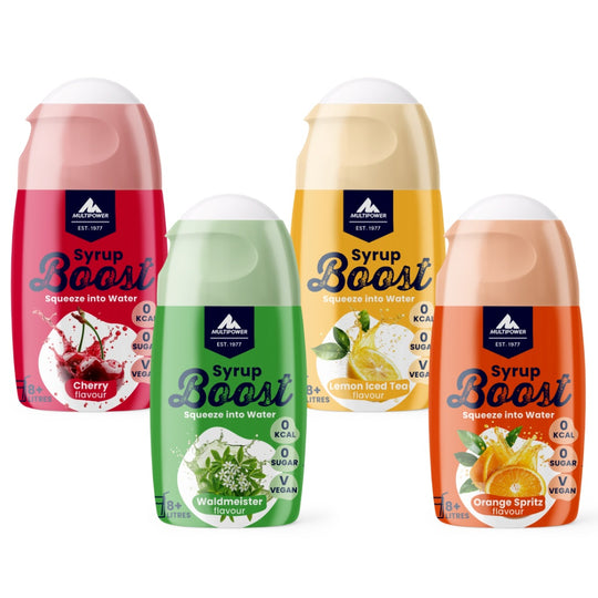 Multipower Syrup Boost Probierset (Waldmeister, Zitrone, Kirsche und Orange Spritz)
