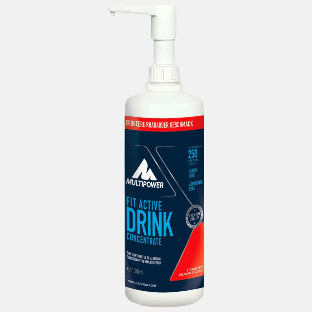 Multipower Fit Active Getränkekonzentrat 1L – fruchtige Mischung aus Erdbeere und Rhabarber für ein erfrischendes Sportgetränk.