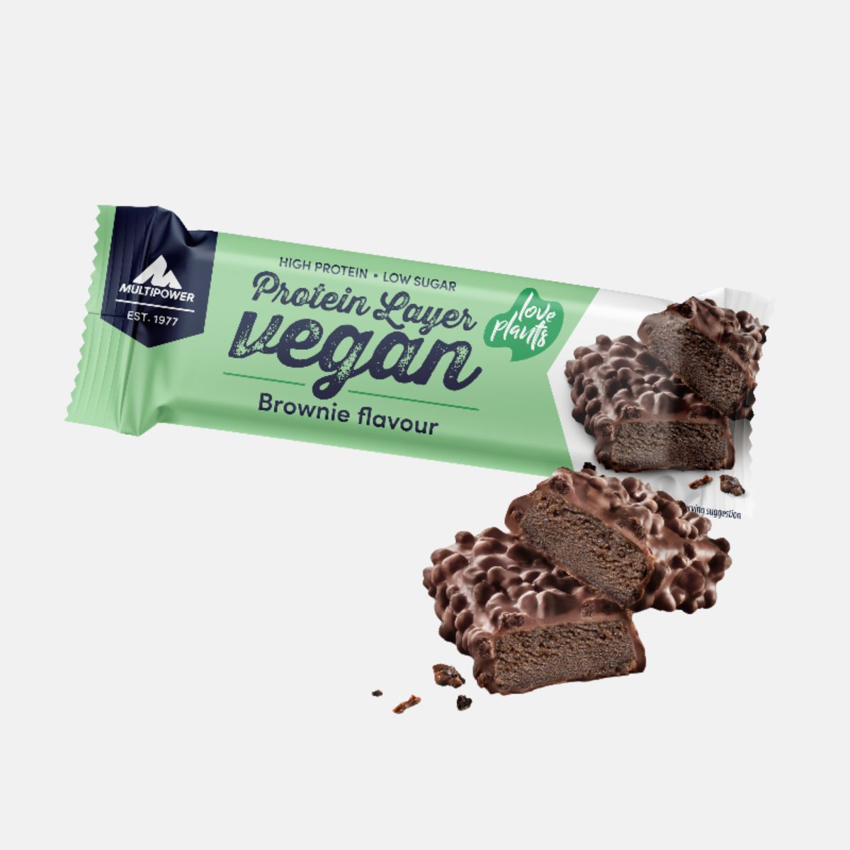 Multipower Vegan Protein Layer Riegel 55g – veganer Proteinriegel mit intensivem Brownie-Geschmack und schokoladiger Schicht für den bewussten Genuss.
