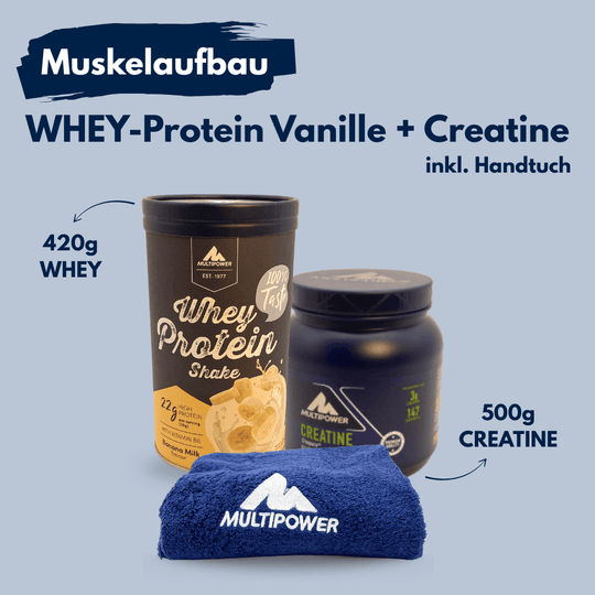 Muskelaufbau WHEY Vanille-Protein + Creatine inkl. Handtuch